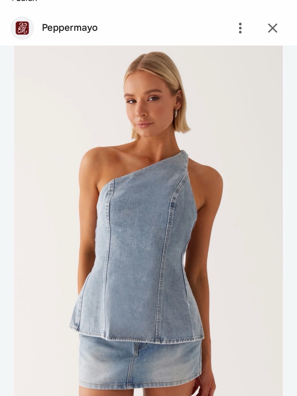 Peppermayo Light Blue One-Shoulder Denim Tank Top (back straps altered shorter)
